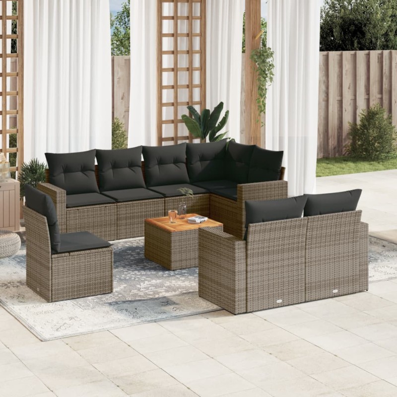 vidaXL 9-tlg. Garten-Sofagarnitur mit Kissen Grau Poly Rattan vidaXL 9-tlg. Garten-Sofagarnitur mit Kissen Grau Poly Rattan