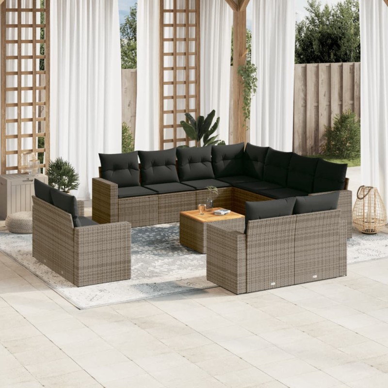 vidaXL 12-tlg. Garten-Sofagarnitur mit Kissen Grau Poly Rattan vidaXL 12-tlg. Garten-Sofagarnitur mit Kissen Grau Poly Rattan