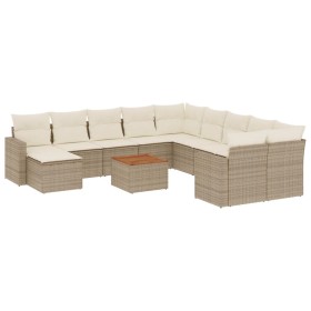 vidaXL 14-tlg. Garten-Sofagarnitur mit Kissen Beige Poly Rattan