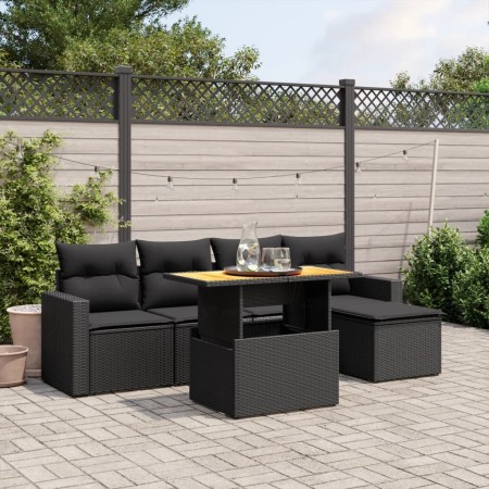 vidaXL 6-tlg. Garten-Sofagarnitur mit Kissen Schwarz Poly Rattan