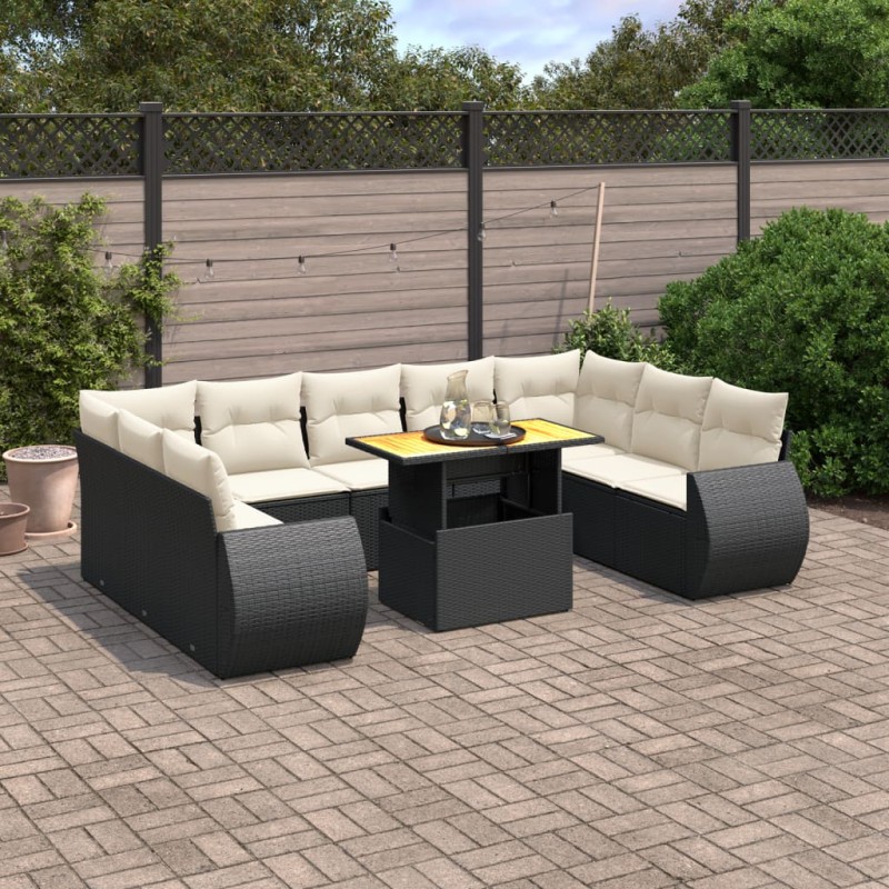 vidaXL 10-tlg. Garten-Sofagarnitur mit Kissen Schwarz Poly Rattan vidaXL 10-tlg. Garten-Sofagarnitur mit Kissen Schwarz Poly Rattan