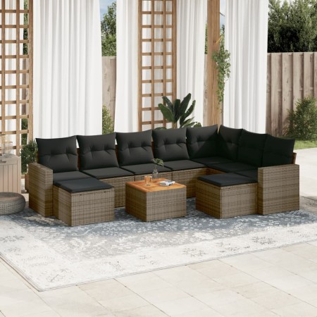 vidaXL 10-tlg. Garten-Sofagarnitur mit Kissen Grau Poly Rattan