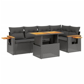 vidaXL 6-tlg. Garten-Sofagarnitur mit Kissen Schwarz Poly Rattan
