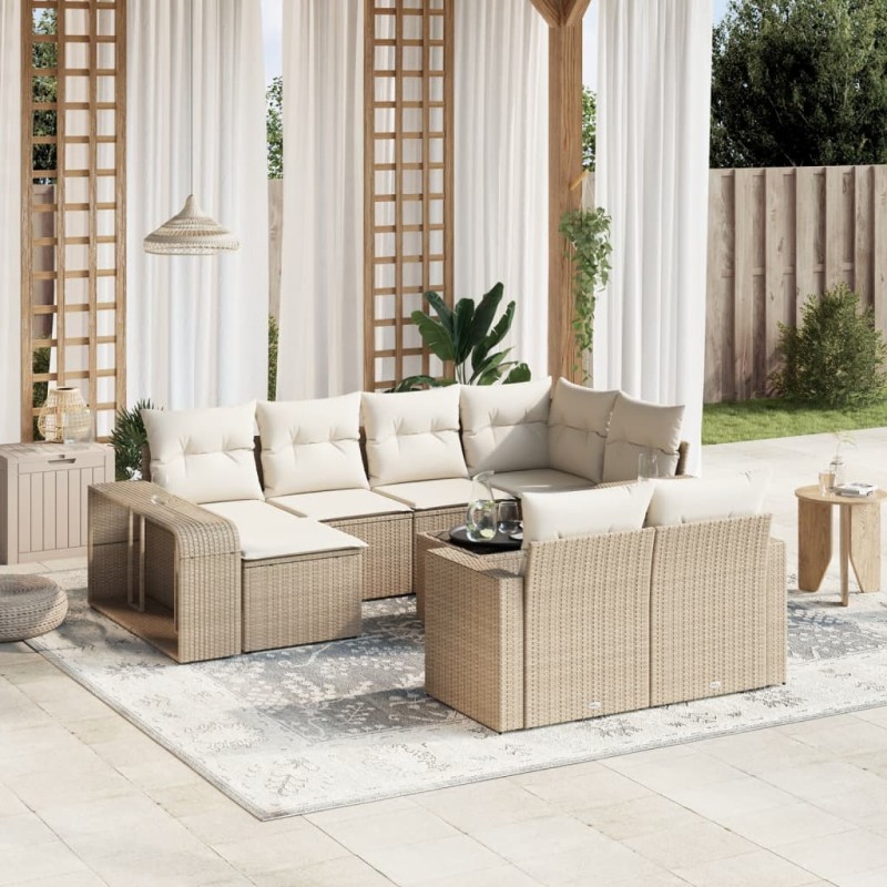 vidaXL 11-tlg. Garten-Sofagarnitur mit Kissen Beige Poly Rattan vidaXL 11-tlg. Garten-Sofagarnitur mit Kissen Beige Poly Rattan