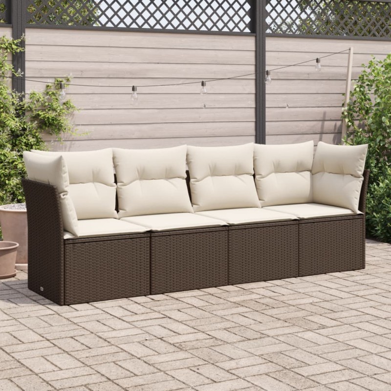 vidaXL 4-tlg. Garten-Sofagarnitur mit Kissen Braun Poly Rattan vidaXL 4-tlg. Garten-Sofagarnitur mit Kissen Braun Poly Rattan