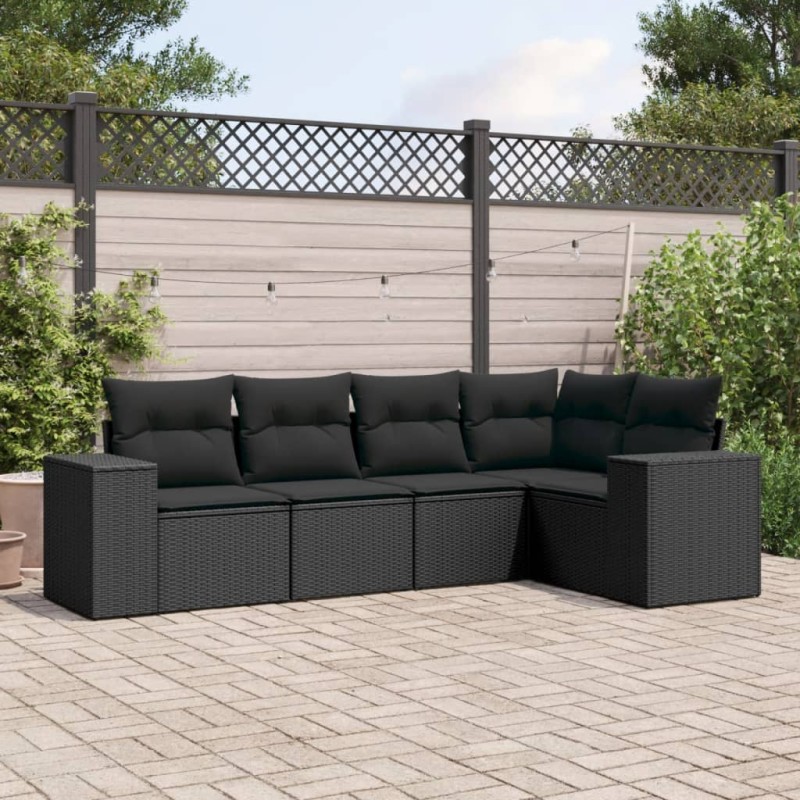 vidaXL 5-tlg. Garten-Sofagarnitur mit Kissen Schwarz Poly Rattan vidaXL 5-tlg. Garten-Sofagarnitur mit Kissen Schwarz Poly Rattan