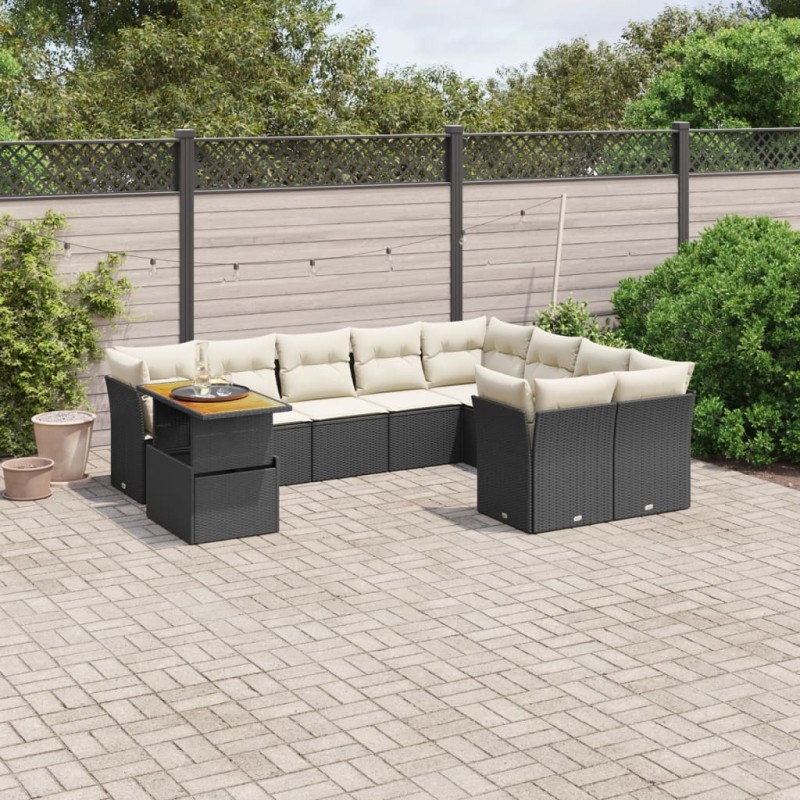 vidaXL 10-tlg. Garten-Sofagarnitur mit Kissen Schwarz Poly Rattan vidaXL 10-tlg. Garten-Sofagarnitur mit Kissen Schwarz Poly Rattan