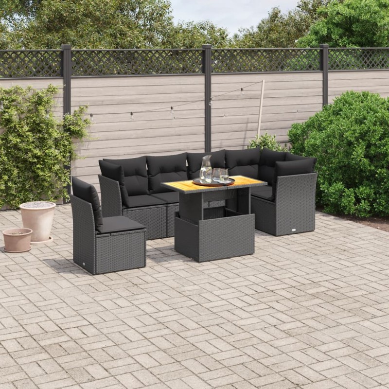 vidaXL 7-tlg. Garten-Sofagarnitur mit Kissen Schwarz Poly Rattan vidaXL 7-tlg. Garten-Sofagarnitur mit Kissen Schwarz Poly Rattan