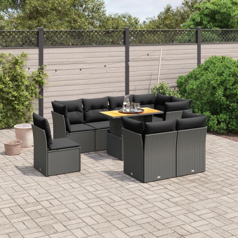 vidaXL 9-tlg. Garten-Sofagarnitur mit Kissen Schwarz Poly Rattan vidaXL 9-tlg. Garten-Sofagarnitur mit Kissen Schwarz Poly Rattan