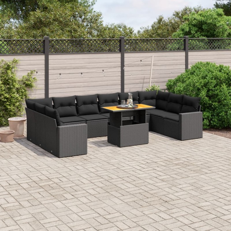 vidaXL 11-tlg. Garten-Sofagarnitur mit Kissen Schwarz Poly Rattan vidaXL 11-tlg. Garten-Sofagarnitur mit Kissen Schwarz Poly Rattan
