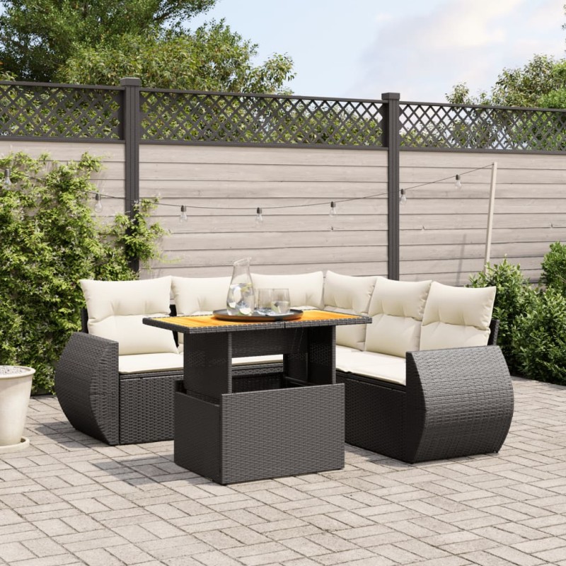 vidaXL 6-tlg. Garten-Sofagarnitur mit Kissen Schwarz Poly Rattan vidaXL 6-tlg. Garten-Sofagarnitur mit Kissen Schwarz Poly Rattan