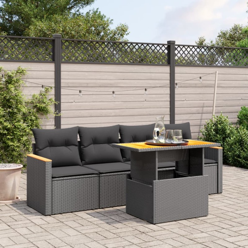vidaXL 5-tlg. Garten-Sofagarnitur mit Kissen Schwarz Poly Rattan vidaXL 5-tlg. Garten-Sofagarnitur mit Kissen Schwarz Poly Rattan
