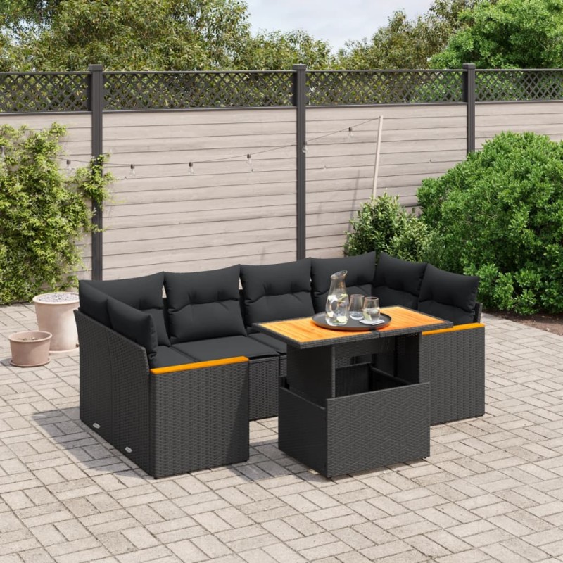 vidaXL 7-tlg. Garten-Sofagarnitur mit Kissen Schwarz Poly Rattan vidaXL 7-tlg. Garten-Sofagarnitur mit Kissen Schwarz Poly Rattan