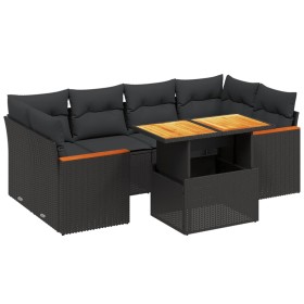 vidaXL 7-tlg. Garten-Sofagarnitur mit Kissen Schwarz Poly Rattan