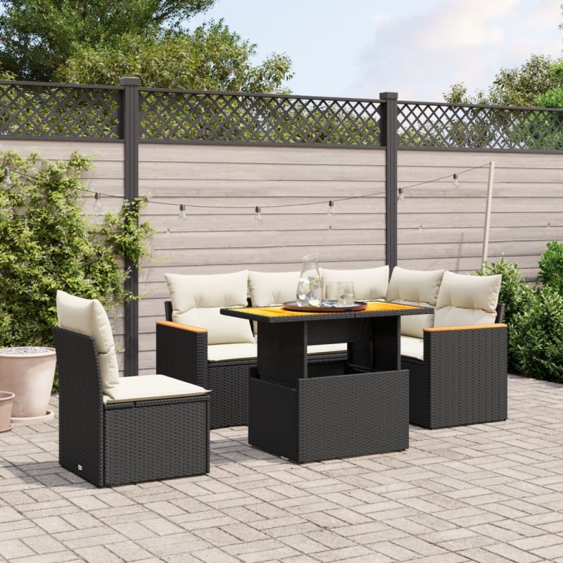 vidaXL 6-tlg. Garten-Sofagarnitur mit Kissen Schwarz Poly Rattan vidaXL 6-tlg. Garten-Sofagarnitur mit Kissen Schwarz Poly Rattan