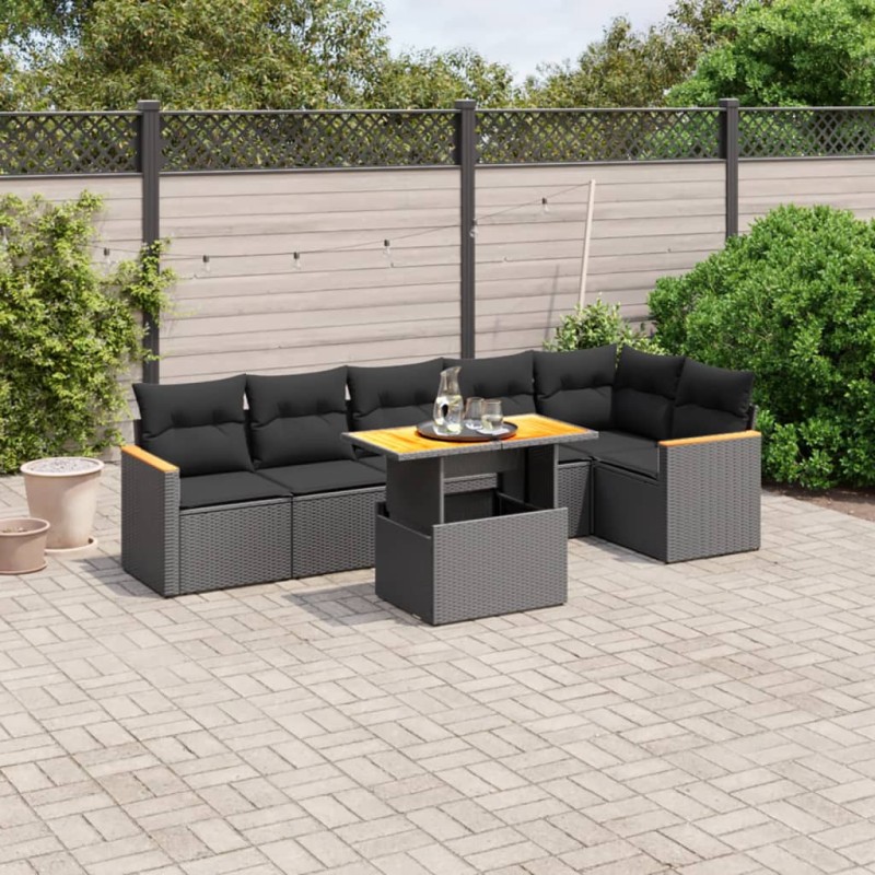 vidaXL 7-tlg. Garten-Sofagarnitur mit Kissen Schwarz Poly Rattan vidaXL 7-tlg. Garten-Sofagarnitur mit Kissen Schwarz Poly Rattan