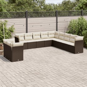 vidaXL 11-tlg. Garten-Sofagarnitur mit Kissen Braun Poly Rattan