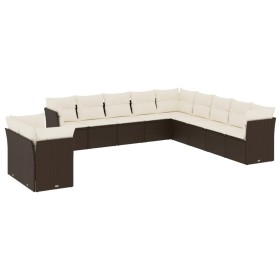 vidaXL 11-tlg. Garten-Sofagarnitur mit Kissen Braun Poly Rattan