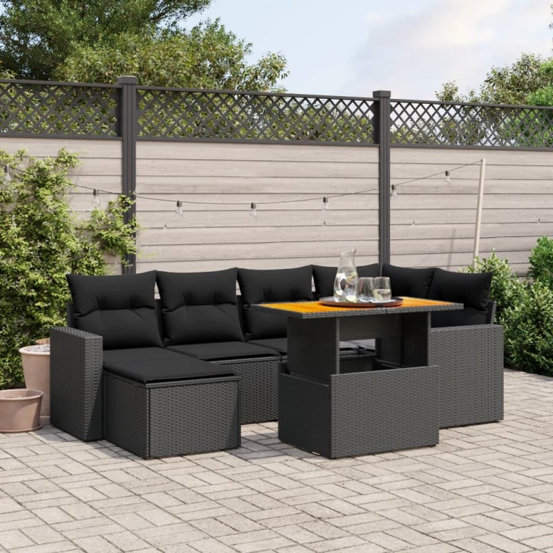 vidaXL 7-tlg. Garten-Sofagarnitur mit Kissen Schwarz Poly Rattan vidaXL 7-tlg. Garten-Sofagarnitur mit Kissen Schwarz Poly Rattan