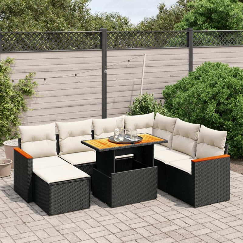 vidaXL 8-tlg. Garten-Sofagarnitur mit Kissen Schwarz Poly Rattan vidaXL 8-tlg. Garten-Sofagarnitur mit Kissen Schwarz Poly Rattan