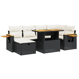 vidaXL 7-tlg. Garten-Sofagarnitur mit Kissen Schwarz Poly Rattan