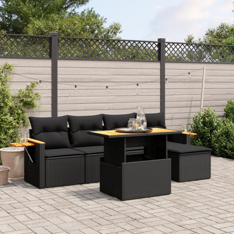 vidaXL 6-tlg. Garten-Sofagarnitur mit Kissen Schwarz Poly Rattan vidaXL 6-tlg. Garten-Sofagarnitur mit Kissen Schwarz Poly Rattan