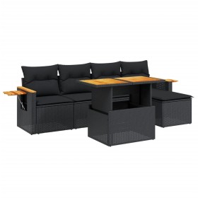 vidaXL 6-tlg. Garten-Sofagarnitur mit Kissen Schwarz Poly Rattan