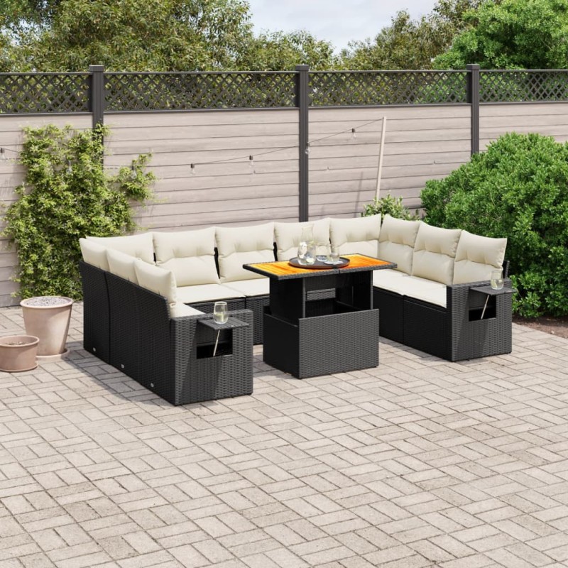 vidaXL 10-tlg. Garten-Sofagarnitur mit Kissen Schwarz Poly Rattan vidaXL 10-tlg. Garten-Sofagarnitur mit Kissen Schwarz Poly Rattan