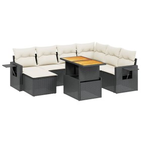 vidaXL 8-tlg. Garten-Sofagarnitur mit Kissen Schwarz Poly Rattan