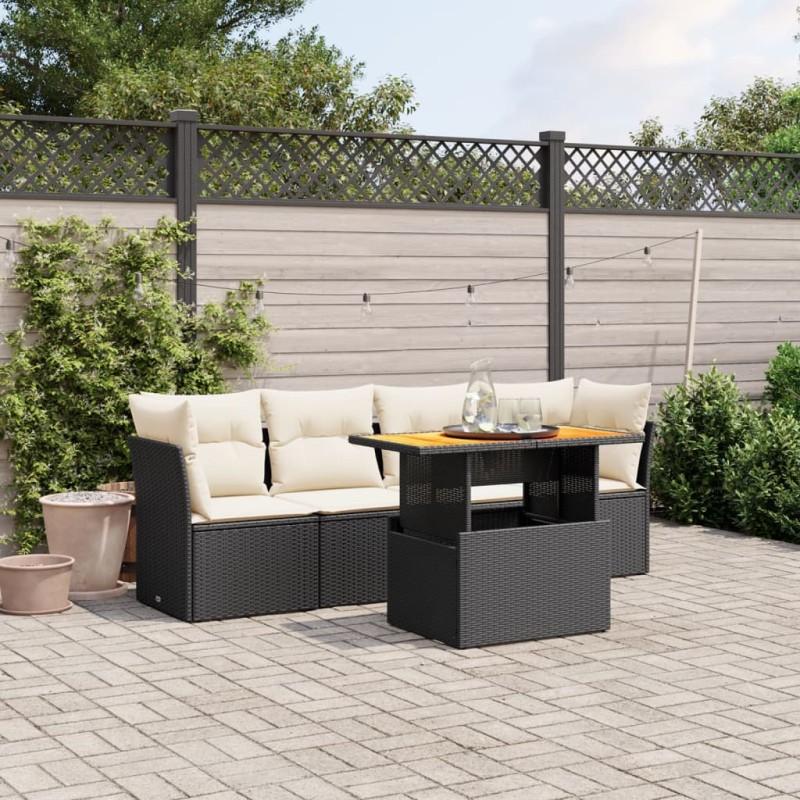 vidaXL 5-tlg. Garten-Sofagarnitur mit Kissen Schwarz Poly Rattan vidaXL 5-tlg. Garten-Sofagarnitur mit Kissen Schwarz Poly Rattan