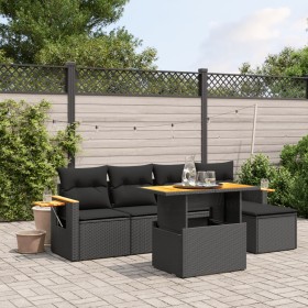 vidaXL 6-tlg. Garten-Sofagarnitur mit Kissen Schwarz Poly Rattan