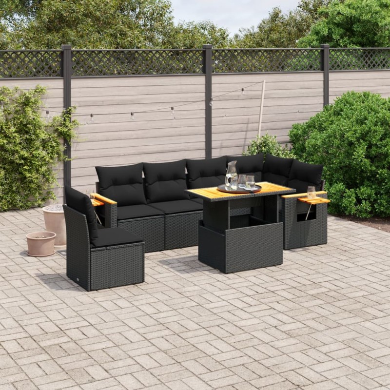 vidaXL 7-tlg. Garten-Sofagarnitur mit Kissen Schwarz Poly Rattan vidaXL 7-tlg. Garten-Sofagarnitur mit Kissen Schwarz Poly Rattan