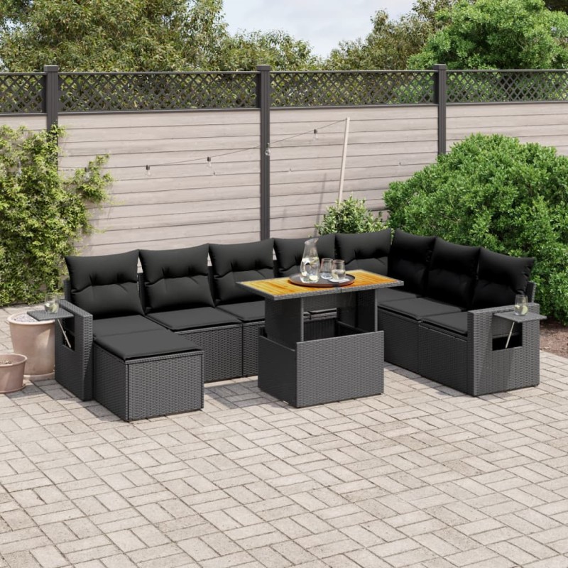 vidaXL 9-tlg. Garten-Sofagarnitur mit Kissen Schwarz Poly Rattan vidaXL 9-tlg. Garten-Sofagarnitur mit Kissen Schwarz Poly Rattan