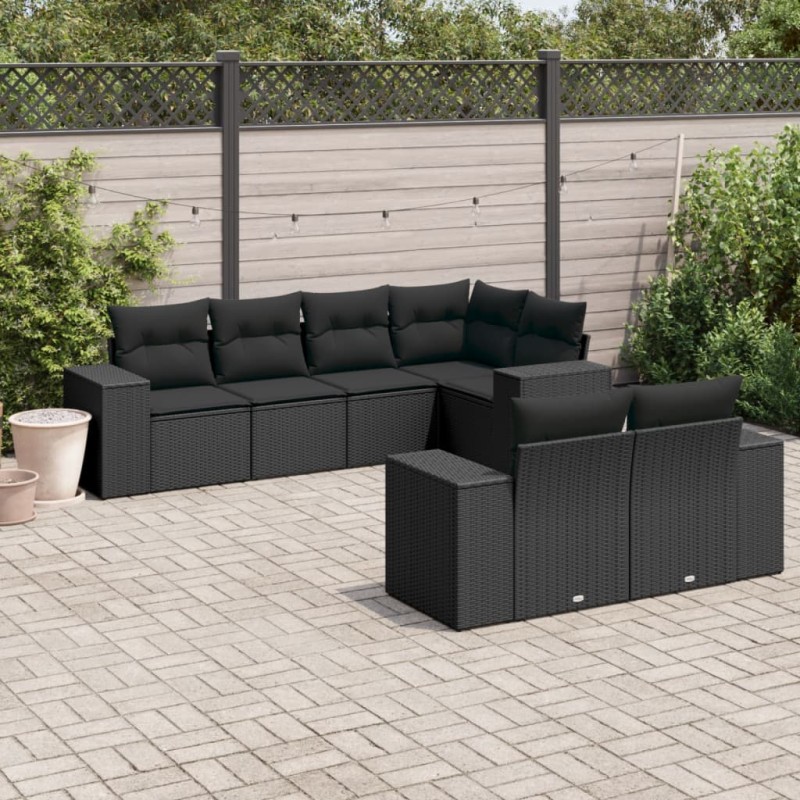 vidaXL 7-tlg. Garten-Sofagarnitur mit Kissen Schwarz Poly Rattan vidaXL 7-tlg. Garten-Sofagarnitur mit Kissen Schwarz Poly Rattan