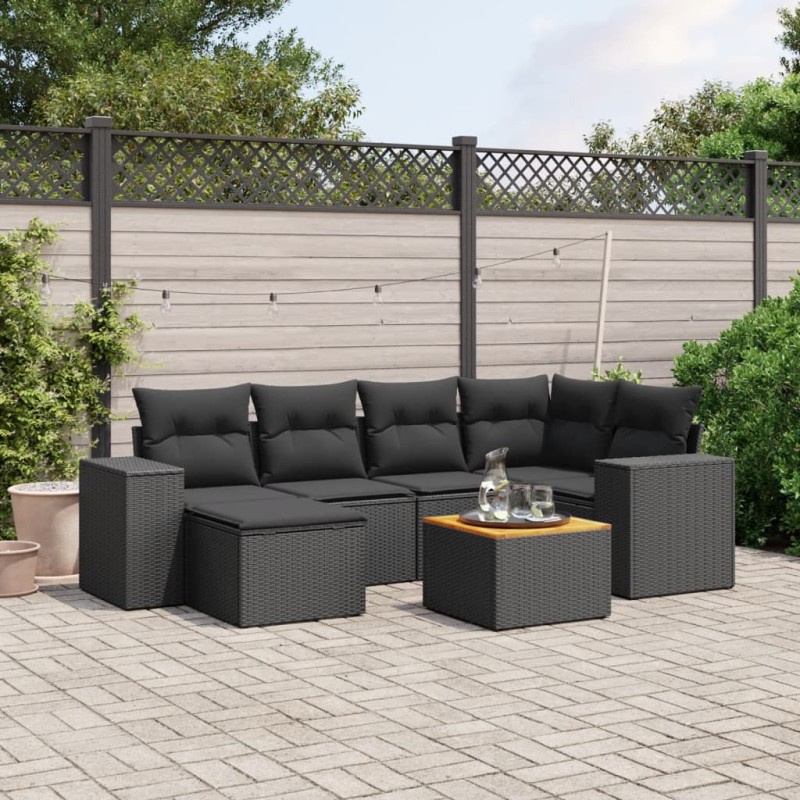 vidaXL 7-tlg. Garten-Sofagarnitur mit Kissen Schwarz Poly Rattan vidaXL 7-tlg. Garten-Sofagarnitur mit Kissen Schwarz Poly Rattan
