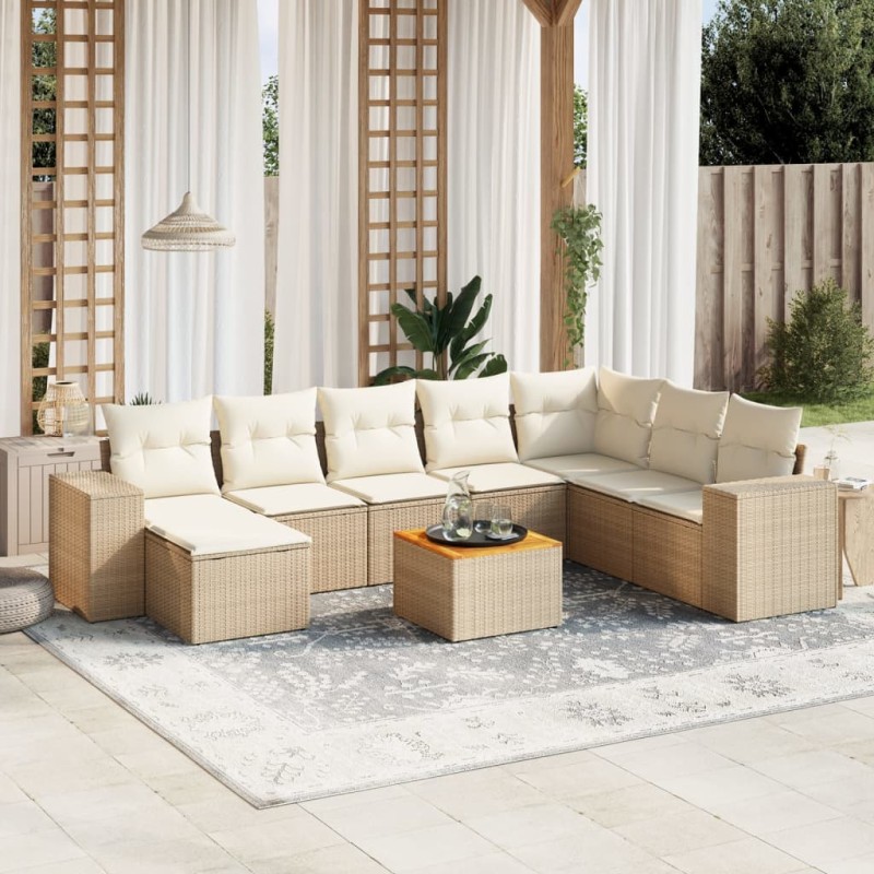 vidaXL 9-tlg. Garten-Sofagarnitur mit Kissen Beige Poly Rattan vidaXL 9-tlg. Garten-Sofagarnitur mit Kissen Beige Poly Rattan