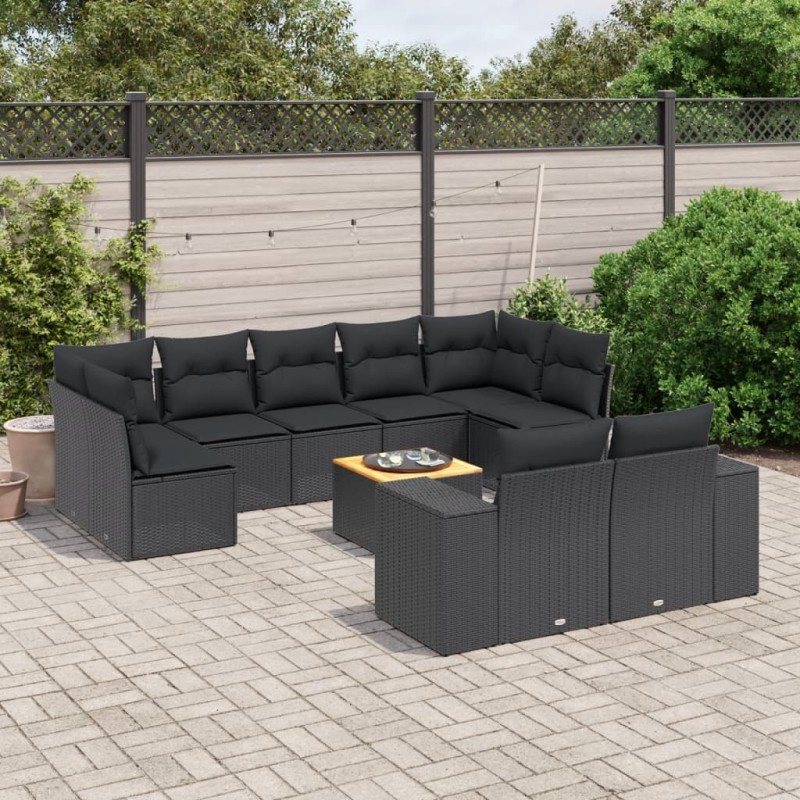 vidaXL 10-tlg. Garten-Sofagarnitur mit Kissen Schwarz Poly Rattan vidaXL 10-tlg. Garten-Sofagarnitur mit Kissen Schwarz Poly Rattan