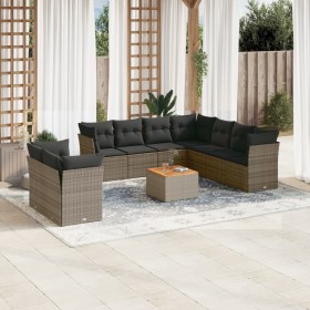 vidaXL 11-tlg. Garten-Sofagarnitur mit Kissen Grau Poly Rattan