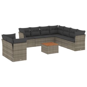 vidaXL 11-tlg. Garten-Sofagarnitur mit Kissen Grau Poly Rattan