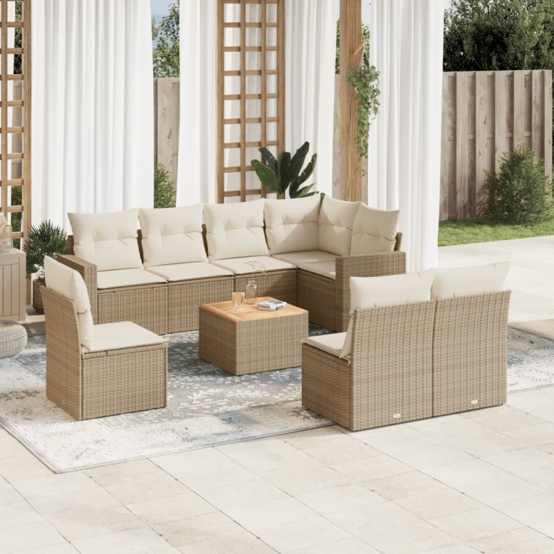 vidaXL 9-tlg. Garten-Sofagarnitur mit Kissen Beige Poly Rattan vidaXL 9-tlg. Garten-Sofagarnitur mit Kissen Beige Poly Rattan