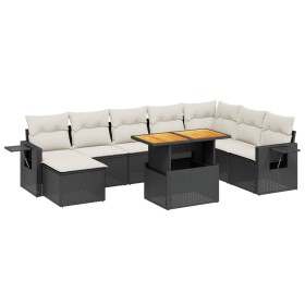 vidaXL 9-tlg. Garten-Sofagarnitur mit Kissen Schwarz Poly Rattan