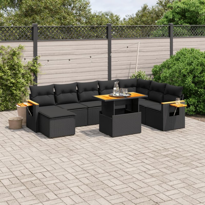 vidaXL 8-tlg. Garten-Sofagarnitur mit Kissen Schwarz Poly Rattan vidaXL 8-tlg. Garten-Sofagarnitur mit Kissen Schwarz Poly Rattan