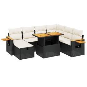 vidaXL 8-tlg. Garten-Sofagarnitur mit Kissen Schwarz Poly Rattan