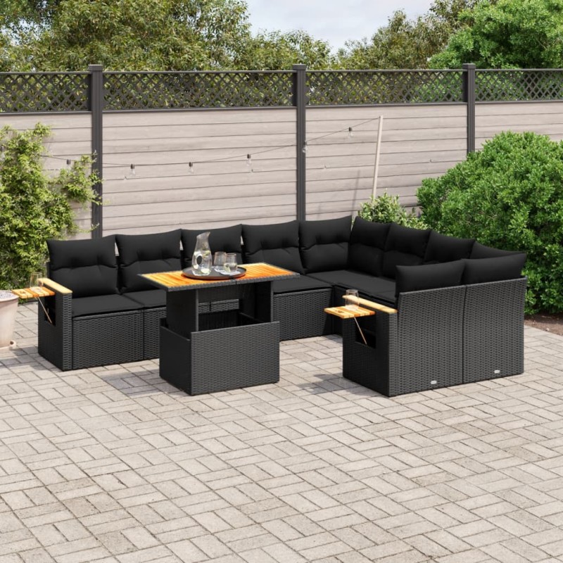 vidaXL 10-tlg. Garten-Sofagarnitur mit Kissen Schwarz Poly Rattan vidaXL 10-tlg. Garten-Sofagarnitur mit Kissen Schwarz Poly Rattan