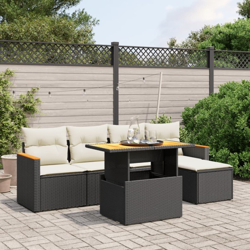 vidaXL 6-tlg. Garten-Sofagarnitur mit Kissen Schwarz Poly Rattan vidaXL 6-tlg. Garten-Sofagarnitur mit Kissen Schwarz Poly Rattan