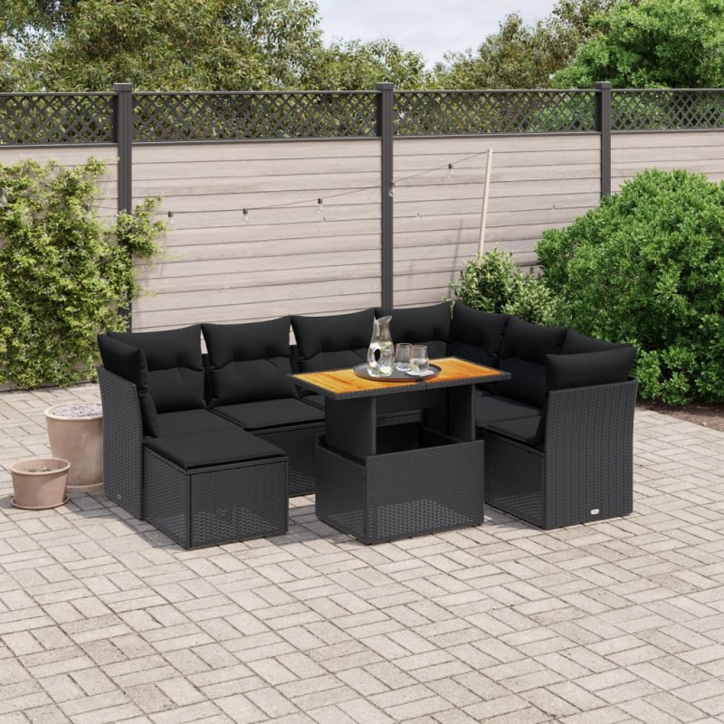 vidaXL 8-tlg. Garten-Sofagarnitur mit Kissen Schwarz Poly Rattan vidaXL 8-tlg. Garten-Sofagarnitur mit Kissen Schwarz Poly Rattan