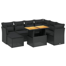 vidaXL 8-tlg. Garten-Sofagarnitur mit Kissen Schwarz Poly Rattan