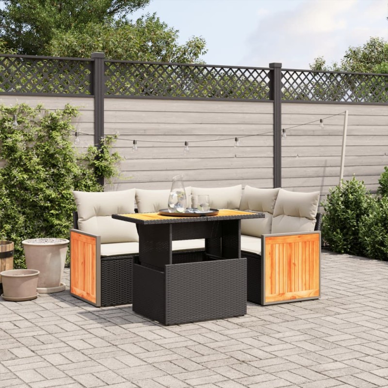 vidaXL 5-tlg. Garten-Sofagarnitur mit Kissen Schwarz Poly Rattan vidaXL 5-tlg. Garten-Sofagarnitur mit Kissen Schwarz Poly Rattan
