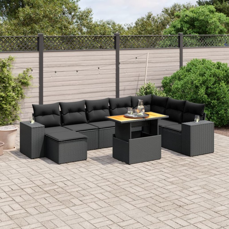 vidaXL 9-tlg. Garten-Sofagarnitur mit Kissen Schwarz Poly Rattan vidaXL 9-tlg. Garten-Sofagarnitur mit Kissen Schwarz Poly Rattan