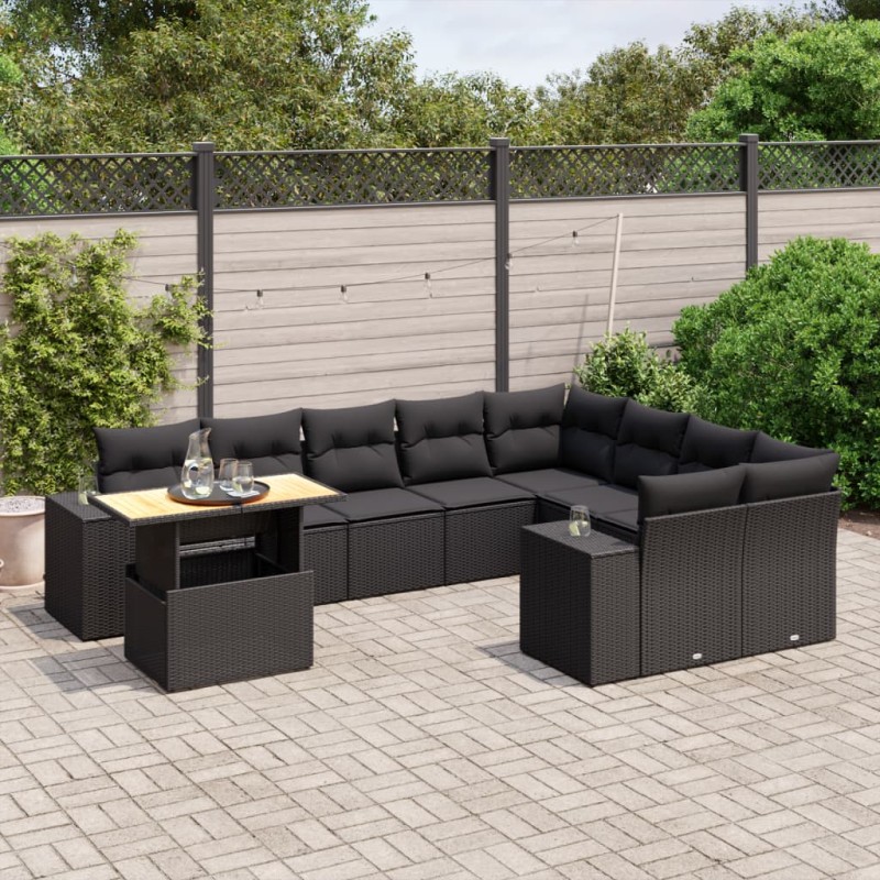 vidaXL 10-tlg. Garten-Sofagarnitur mit Kissen Schwarz Poly Rattan vidaXL 10-tlg. Garten-Sofagarnitur mit Kissen Schwarz Poly Rattan